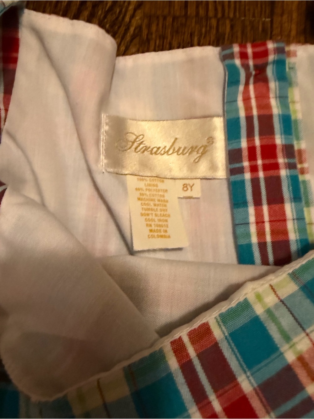 Strasburg Girls’ Size 8 Blue and Red Plaid Sundress with Pockets - Picture 3 of 7